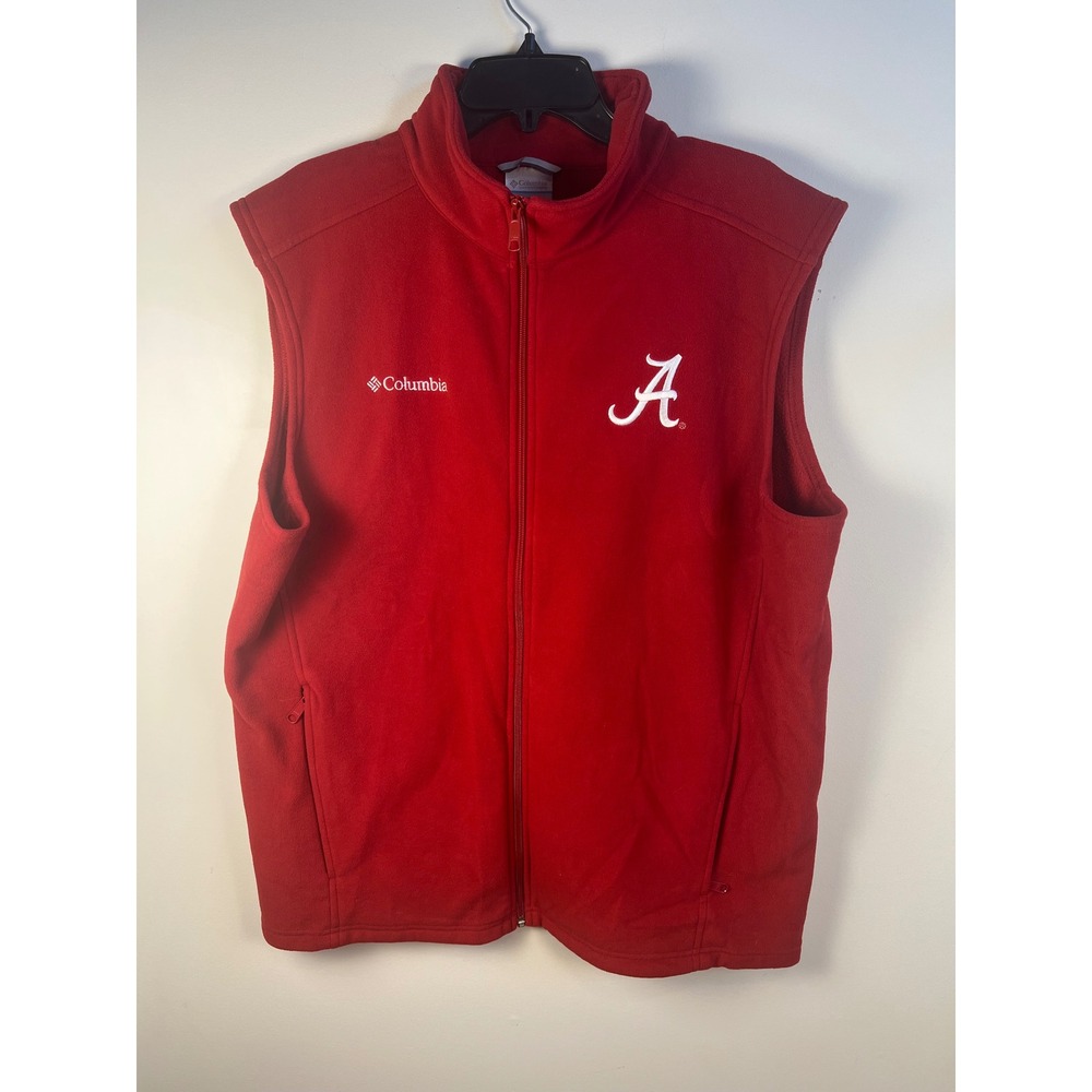 Columbia Red Fleece Vest Alabama Crimson‎ Tide Logo Embroidered Full Zip Mens XL